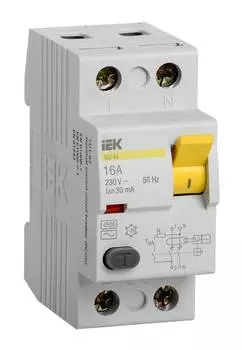 Выключатель дифф.тока УЗО IEK ВД1-63 MDV10-2-016-030 16A AC 2П 230В 2мод белый (упак.:1шт)