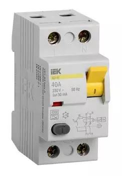 Выключатель дифф.тока УЗО IEK ВД1-63 MDV10-2-040-030 40A AC 2П 230В 2мод белый (упак.:1шт)