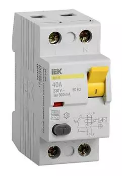 Выключатель дифф.тока УЗО IEK ВД1-63 MDV10-2-040-300 40A AC 2П 230В 2мод белый (упак.:1шт)