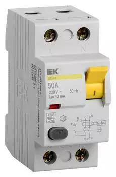 Выключатель дифф.тока УЗО IEK ВД1-63 MDV10-2-050-030 50A AC 2П 230В 2мод белый (упак.:1шт)