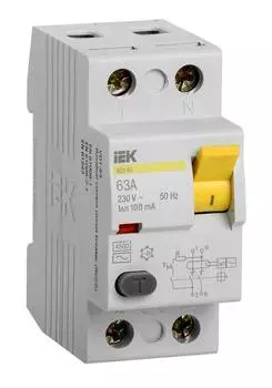 Выключатель дифф.тока УЗО IEK ВД1-63 MDV10-2-063-100 63A AC 2П 230В 2мод белый (упак.:1шт)