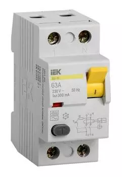 Выключатель дифф.тока УЗО IEK ВД1-63 MDV10-2-063-300 63A AC 2П 230В 2мод белый (упак.:1шт)