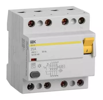 Выключатель дифф.тока УЗО IEK ВД1-63 MDV10-4-025-030 25A AC 4П 400В 4мод белый (упак.:1шт)