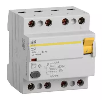 Выключатель дифф.тока УЗО IEK ВД1-63 MDV10-4-025-300 25A AC 4П 400В 4мод белый (упак.:1шт)