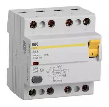 Выключатель дифф.тока УЗО IEK ВД1-63 MDV10-4-040-030 40A AC 4П 400В 4мод белый (упак.:1шт)