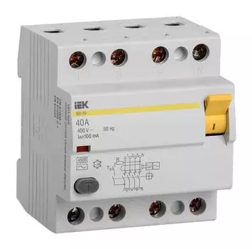 Выключатель дифф.тока УЗО IEK ВД1-63 MDV10-4-040-100 40A AC 4П 400В 4мод белый (упак.:1шт)