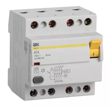 Выключатель дифф.тока УЗО IEK ВД1-63 MDV10-4-040-300 40A AC 4П 400В 4мод белый (упак.:1шт)