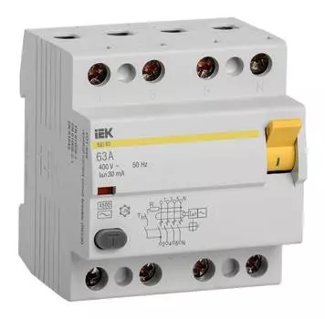 Выключатель дифф.тока УЗО IEK ВД1-63 MDV10-4-063-030 63A AC 4П 400В 4мод белый (упак.:1шт)