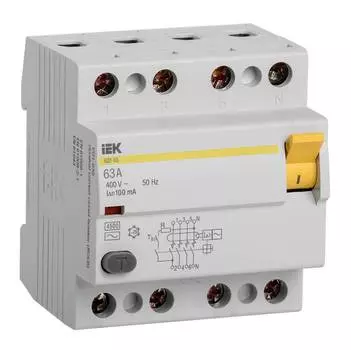 Выключатель дифф.тока УЗО IEK ВД1-63 MDV10-4-063-100 63A AC 4 400В 4мод белый (упак.:1шт)