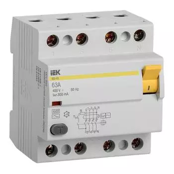 Выключатель дифф.тока УЗО IEK ВД1-63 MDV10-4-063-300 63A AC 4П 400В 4мод белый (упак.:1шт)