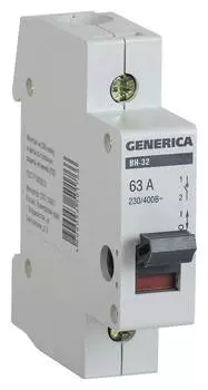 Выключатель IEK Generica MNV15-1-063 63A 1П 230В 1мод белый (упак.:1шт)