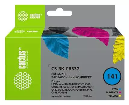 Заправочный набор Cactus CS-RK-CB337 многоцветный 3xфл. 30мл для HP DJ D4263/D4363/D5360/OJ J5783