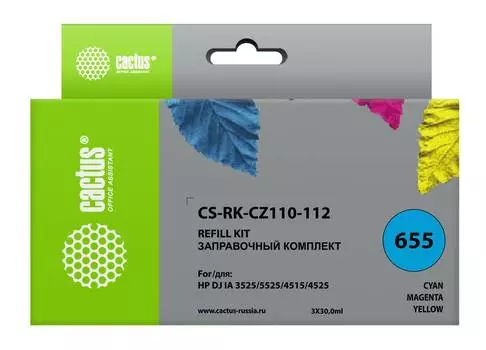 Заправочный набор Cactus CS-RK-CZ110-112 многоцветный 3xфл. 90мл для HP DJ IA 3525/5525/4515/4525