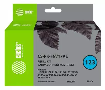 Заправочный набор Cactus CS-RK-F6V17AE черный 2xфл. 60мл для HP DJ 1110/1111/1112/2130/2131