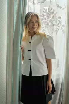 Блуза из хлопка с коротким рукавом на кнопках