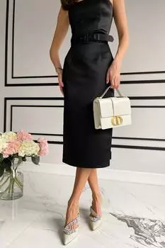 Юбка-миди из атласа с поясом