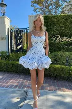 Платье-бюстье мини в горох со сборкой по низу