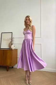 Платье бюстье в длине миди со складками на чашках