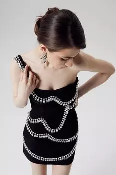 Платье-комбинезон с декором из страз