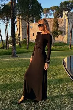 Платье-макси из трикотажа с длинным рукавом