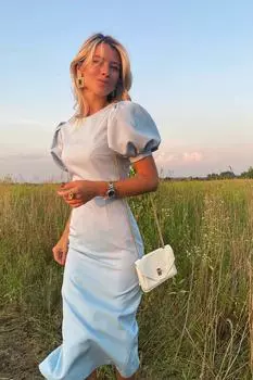 Платье-миди из вискозы с объемными рукавами