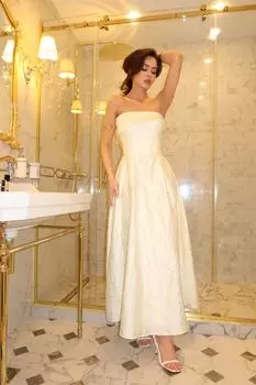 Платье-миди из жаккарда с атласным отворотом