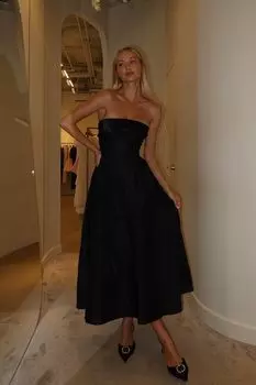 Платье-миди из жаккарда с атласным отворотом