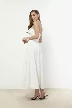 Платье-миди из жаккарда с атласным отворотом