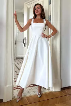 Платье-миди на бретелях с декором на лифе