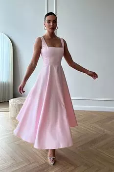 Платье-миди на бретелях с декором на лифе