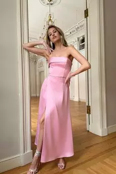 Платье-миди на корсетной основе с отворотом и юбкой на запах