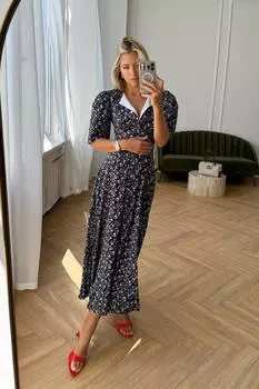 Платье-миди на пуговицах с коротким рукавом