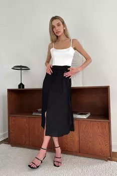 Платье-миди с атласным лифом и декоративными ремешками