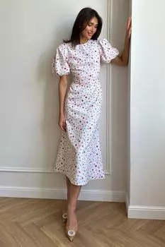 Платье-миди с цветочным принтом, пышными рукавами и юбкой "годе"