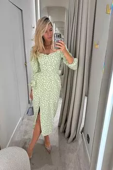 Платье-миди с длинным рукавом и воланами