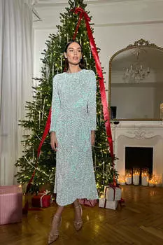 Платье-миди с длинным рукавом из бархата с пайетками