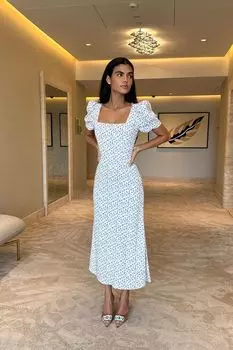 Платье-миди с квадратным вырезом и юбкой годе