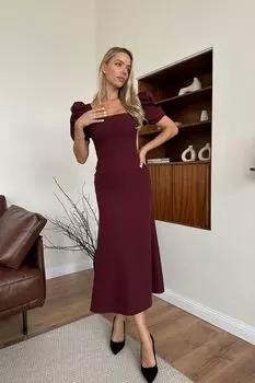 Платье-миди с квадратным вырезом и юбкой годе