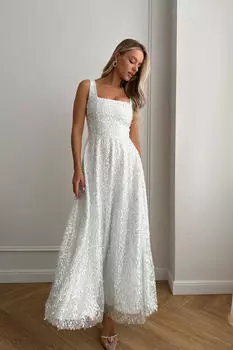 Платье-миди с квадратным вырезом из пайеток