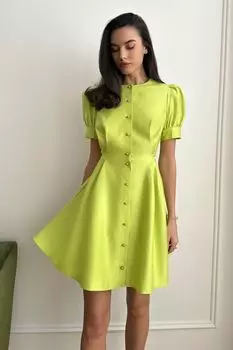 Платье мини из атласа на пуговицах с пышной юбкой