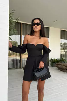 Платье-мини с длинным рукавом и юбкой веер