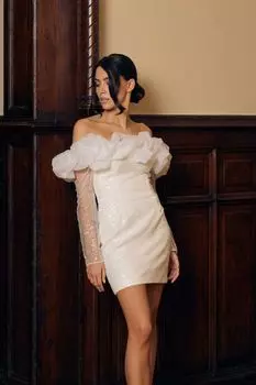 Платье-мини с длинным рукавом и сборкой "безе"