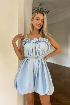 Платье-мини с драпировкой на тонких бретелях и ремнем