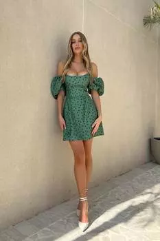 Платье-мини с юбкой колокол и пышным рукавом