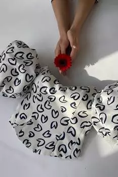 Топ бюстье с принтом "сердце" и пышным рукавом