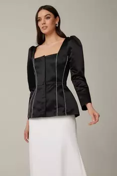 Топ из атласа с декором на рельефах