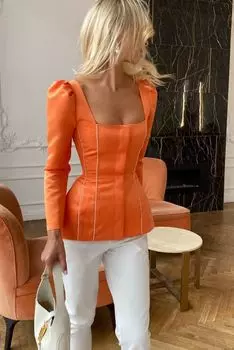 Топ из атласа с декором на рельефах