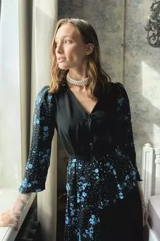 Топ с длинным рукавом на пуговицах