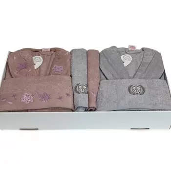 Банный халат Divia цвет: лиловый, серый (L-XL)