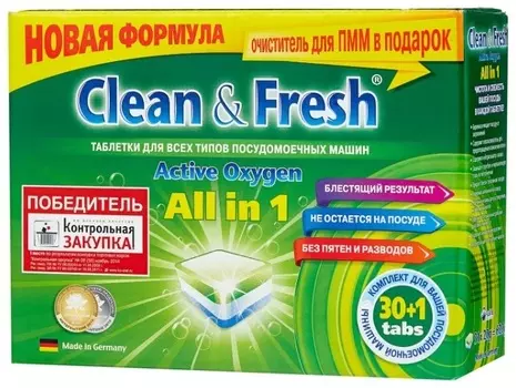 Clean-Fresh Таблетки для ПММ All in1 (midi) 30 шт + очистка1 шт